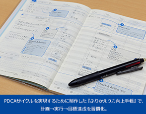 PDCAサイクルを実現するために制作した『ふりかえり力向上手帳』で、計画→実行→目標達成を習慣化。